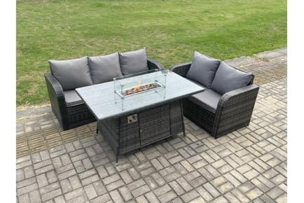 3 Piece Rattan Garden Set with Fire Pit