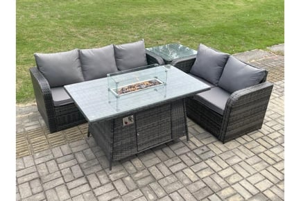 4 Piece Rattan Garden Set with Fire Pit