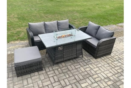 Rattan Lounge Sofa Set with Fire Pit