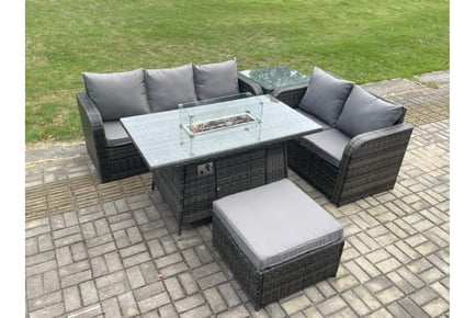 PE Rattan Lounge Sofa Set with Firepit