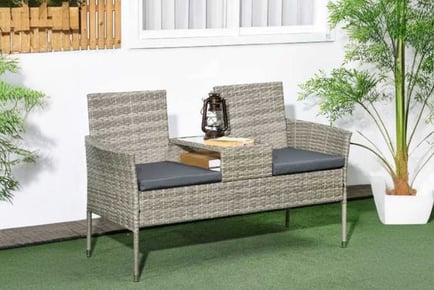 Two-Seat Rattan Chair, w/ Middle Table