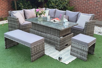 9-Seater Garden Furniture Rattan Sofa Set w/ Bench & Stool, With Cover