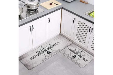 2 Pieces PVC Leather Kitchen Mats Set