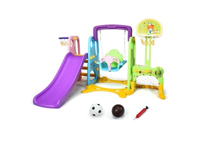 6-in-1 Kids Play Set with Slide, Swing and Basketball Hoop