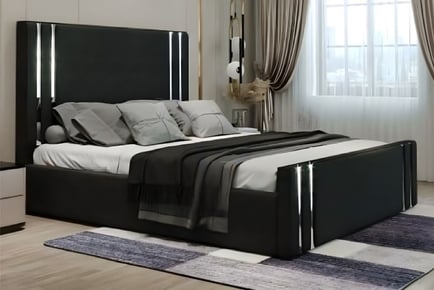 Silver Strip Bed Frame w Headboard - 5 Sizes & 3 Colours