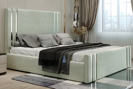 Silver Strip Bed Frame w Headboard - 5 Sizes & 3 Colours