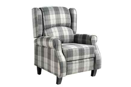Tartan Recliner Armchair with Winged High Back in 3 Colours