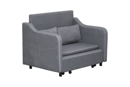 2-Seater Grey Sofa Bed with 2 Pillows and 4 Side Pockets