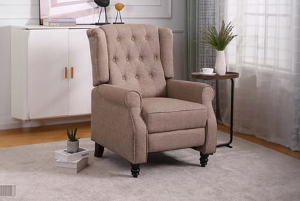 High Back Manual Recliner Fabric Armchair - Grey or Sand