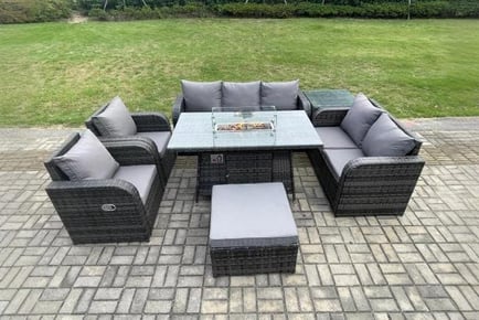 Ultimate Rattan Reclining Garden Set with Built-In Firepit