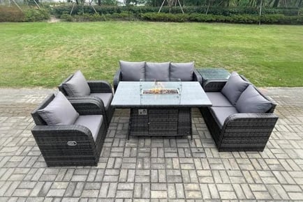 7 Seats Sofa Set with Firepit & Recliner