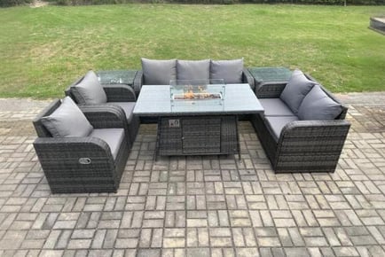 Luxurious 7-Seat Reclining Garden Set with Firepit