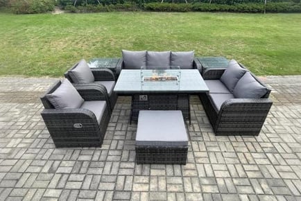 8-Seat Reclining Garden Set with Firepit