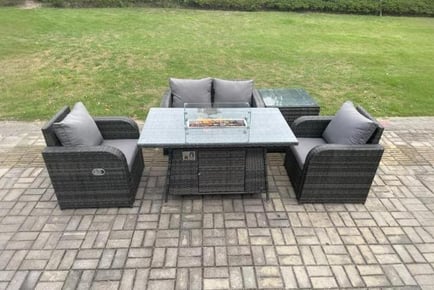 Luxurious PE Rattan Reclining Garden Set with Fire Pit