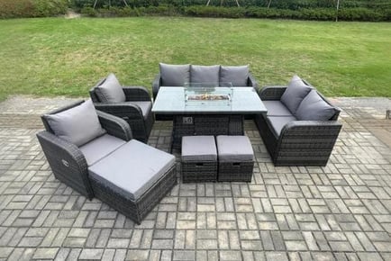 Luxurious 10 Seat Sofa Set with Firepit & Recliner