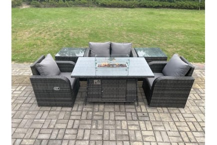 Rattan Garden Dining Set Fire Pit Table