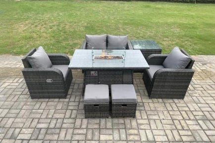 Luxurious Rattan Reclining Garden Set with Fire Pit