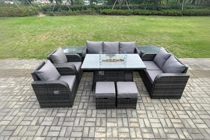 Luxurious 9-Seater Sofa Set with Recliner & Firepit