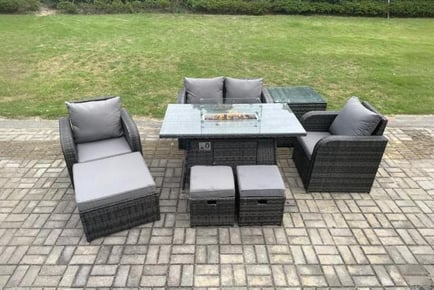 Luxurious Rattan Reclining Garden Set with Fire Pit