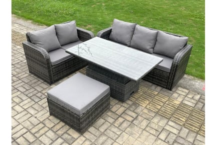 Rattan Sofa Set with Rising Dining Table