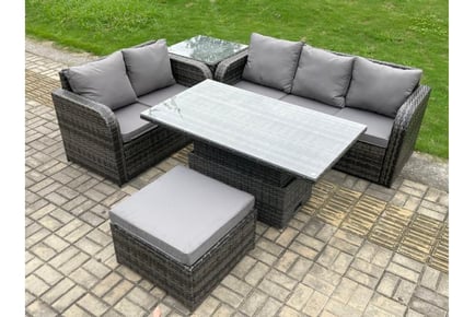 6-Seater Rattan Sofa Rising Dining Set