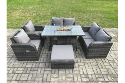 7-Seater Rattan Garden Set with Fire Pit