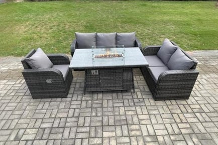 Luxurious 6-Seater Sofa Set with Firepit & Recliner