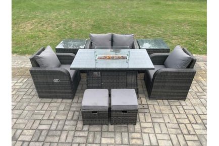 Rattan Garden Dining Set Fire Pit Table