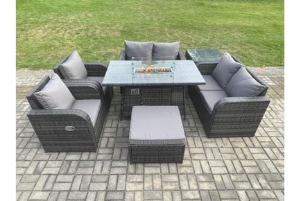 7-Seater Rattan Garden Set with Fire Pit