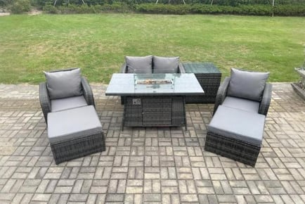 Ultimate Rattan Reclining Garden Set with Fire Pit