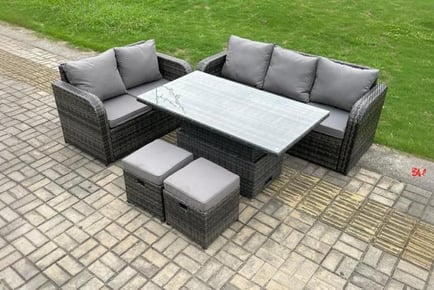 Versatile PE Rattan Sofa Set with Adjustable Table