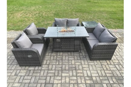 6-Seater Rattan Garden Set with Fire Pit