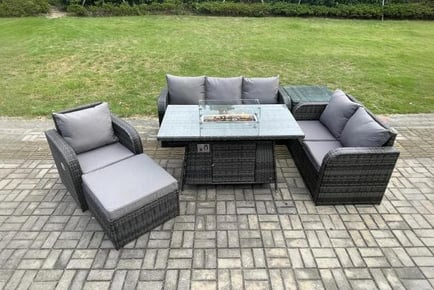 Ultimate Rattan Sofa Set with Cozy Fire Pit Table