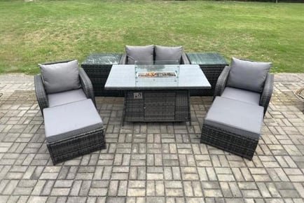 Luxurious Rattan Reclining Garden Set with Firepit