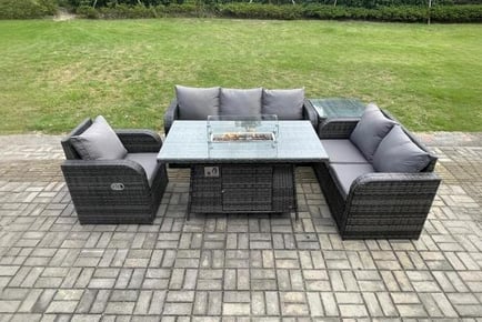 Deluxe Rattan Reclining Set with Fire Pit