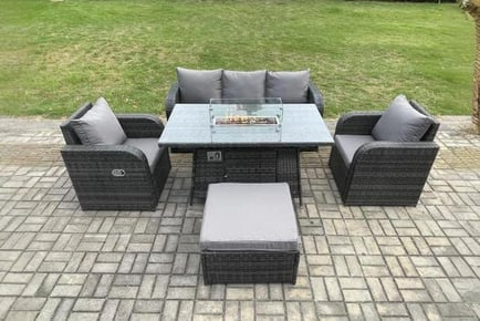 Elegant Rattan Reclining Lounge Sofa Set with Firepit