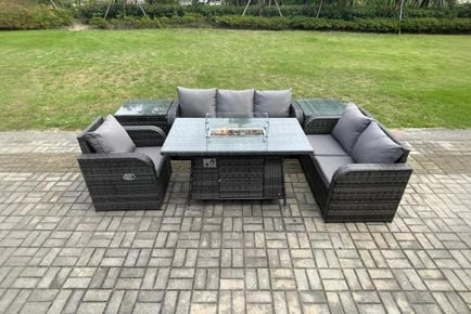 Luxurious Rattan Arc Armrest Sofa Set with Firepit