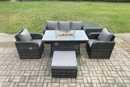 Luxurious Rattan Garden Set with Firepit Magic