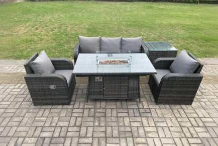 Deluxe PE Rattan Sofa Set with Firepit Table