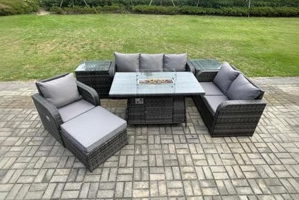 Luxurious PE Rattan Garden Sofa Set with Fire Pit Table