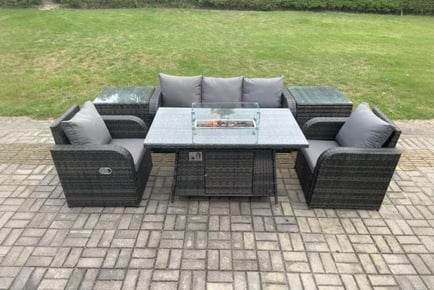 Luxurious Rattan Reclining Lounge Sofa Set with Firepit