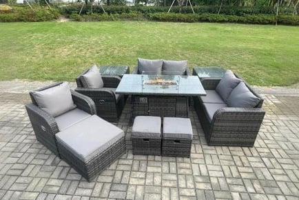 Luxurious 9-Seater PE Rattan Sofa Set with Firepit