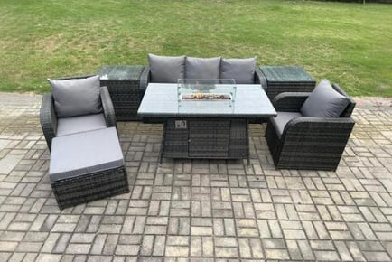 Luxurious Rattan Outdoor Sofa Set with Fire Pit Table