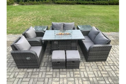 8-Seater Rattan Garden Set with Fire Pit