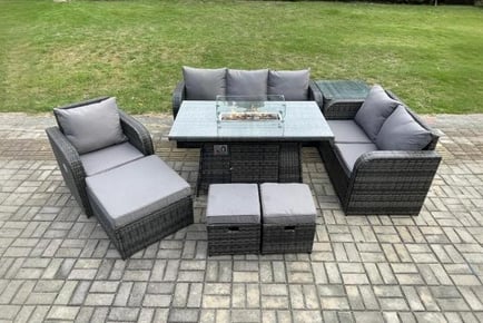 Luxurious Rattan Furniture Set with Fire Pit Table