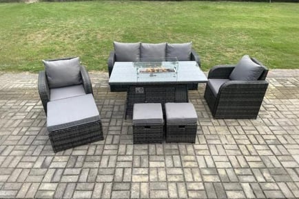 Elegant Rattan Reclining Lounge Sofa Set with Firepit