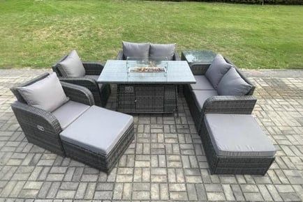 8-Seater Luxurious PE Rattan Sofa Set with Firepit