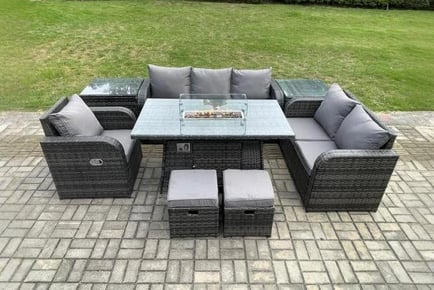 Luxurious Rattan Arc Armrest Sofa Set with Firepit