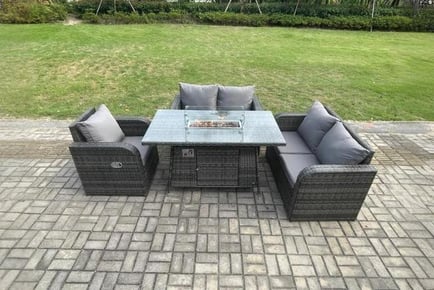 Luxury 4-Piece Rattan Furniture Set with Fire Pit