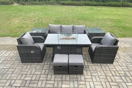 Luxurious Rattan Reclining Lounge Sofa Set with Firepit